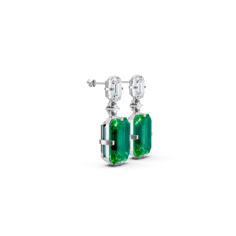 Colombian Emerald & Diamond Octagonal Drop Earrings