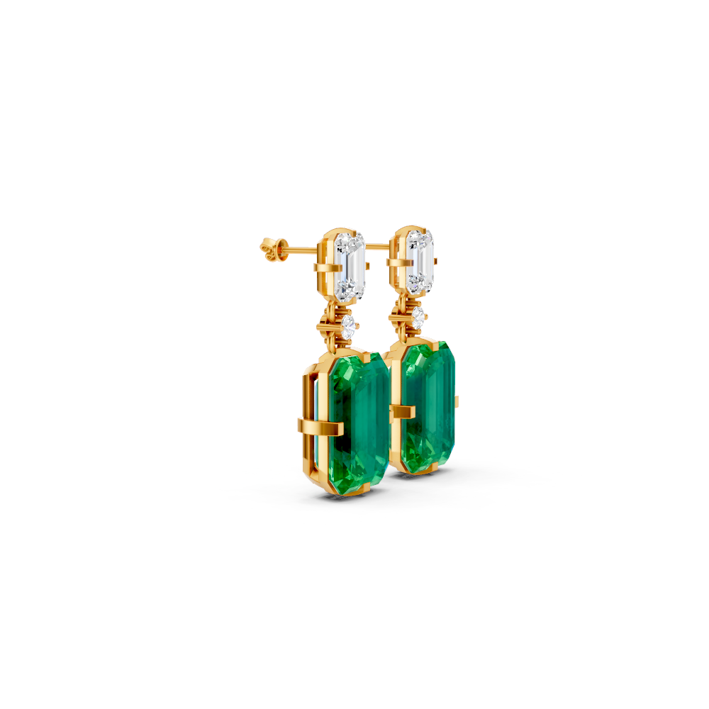 Colombian Emerald & Diamond Octagonal Drop Earrings