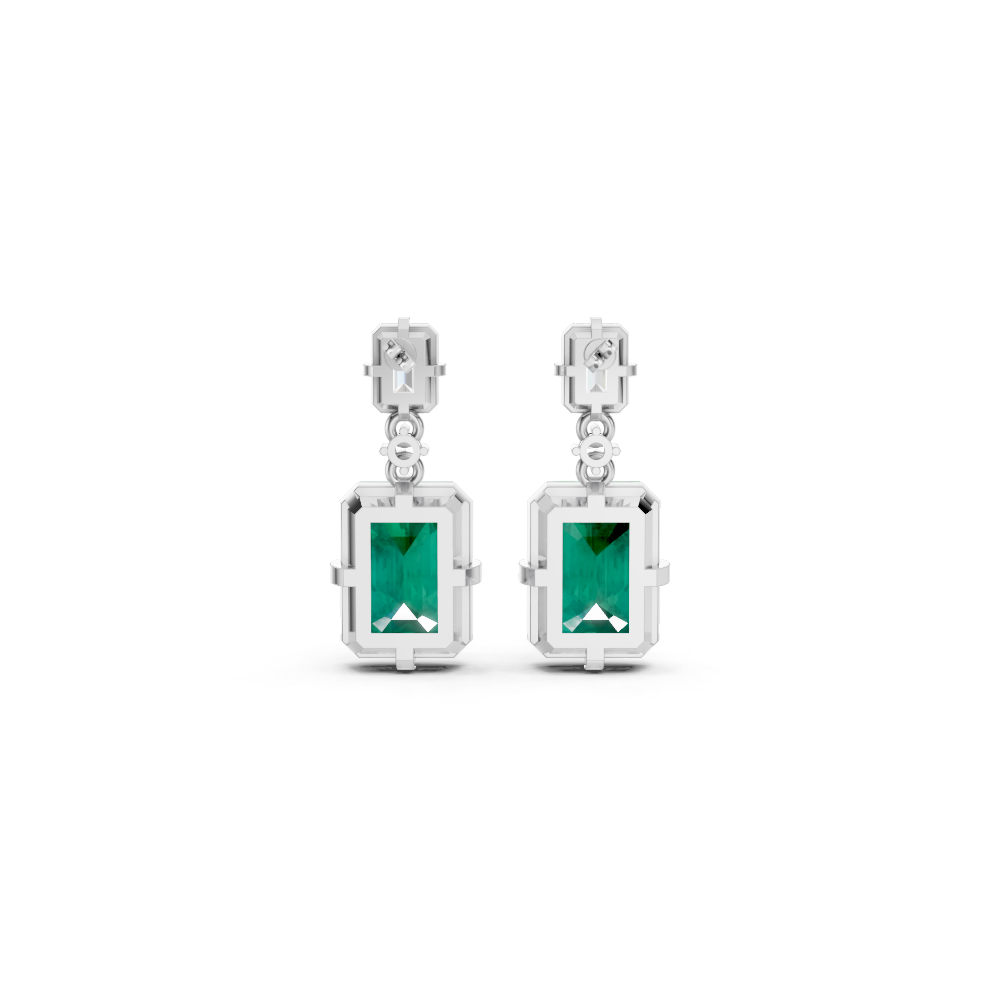 Colombian Emerald & Diamond Octagonal Drop Earrings