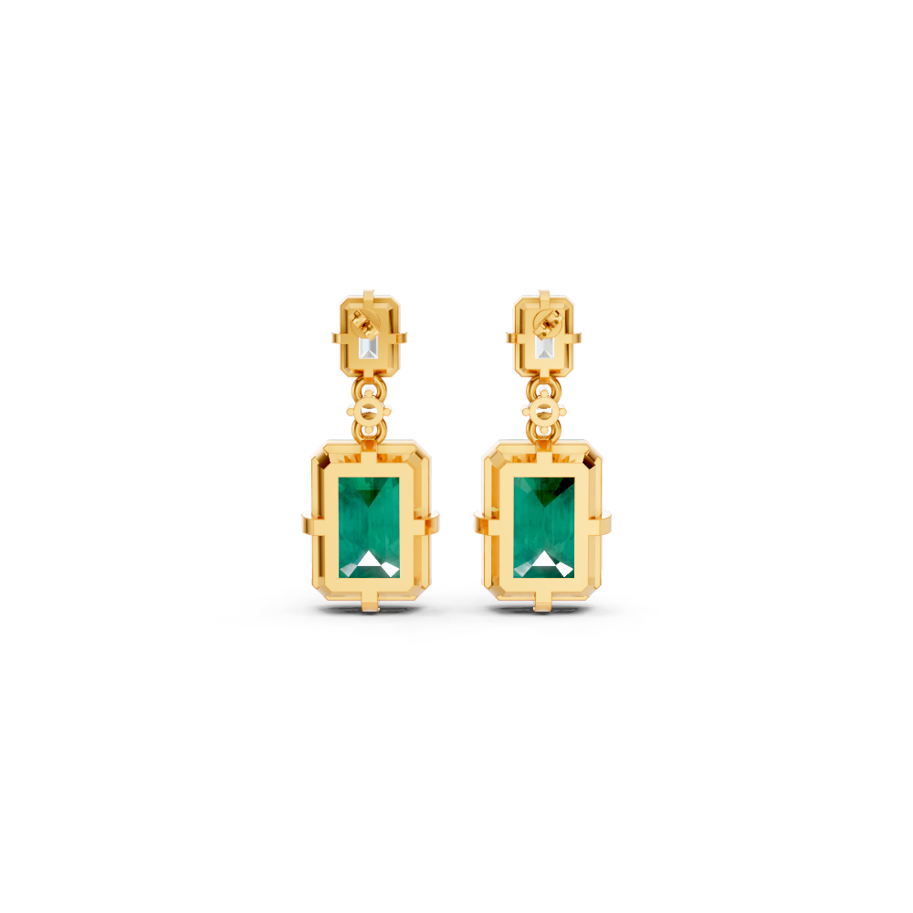 Colombian Emerald & Diamond Octagonal Drop Earrings