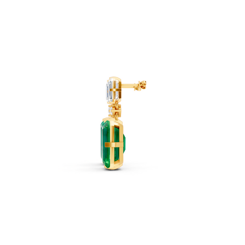 Colombian Emerald & Diamond Octagonal Drop Earrings