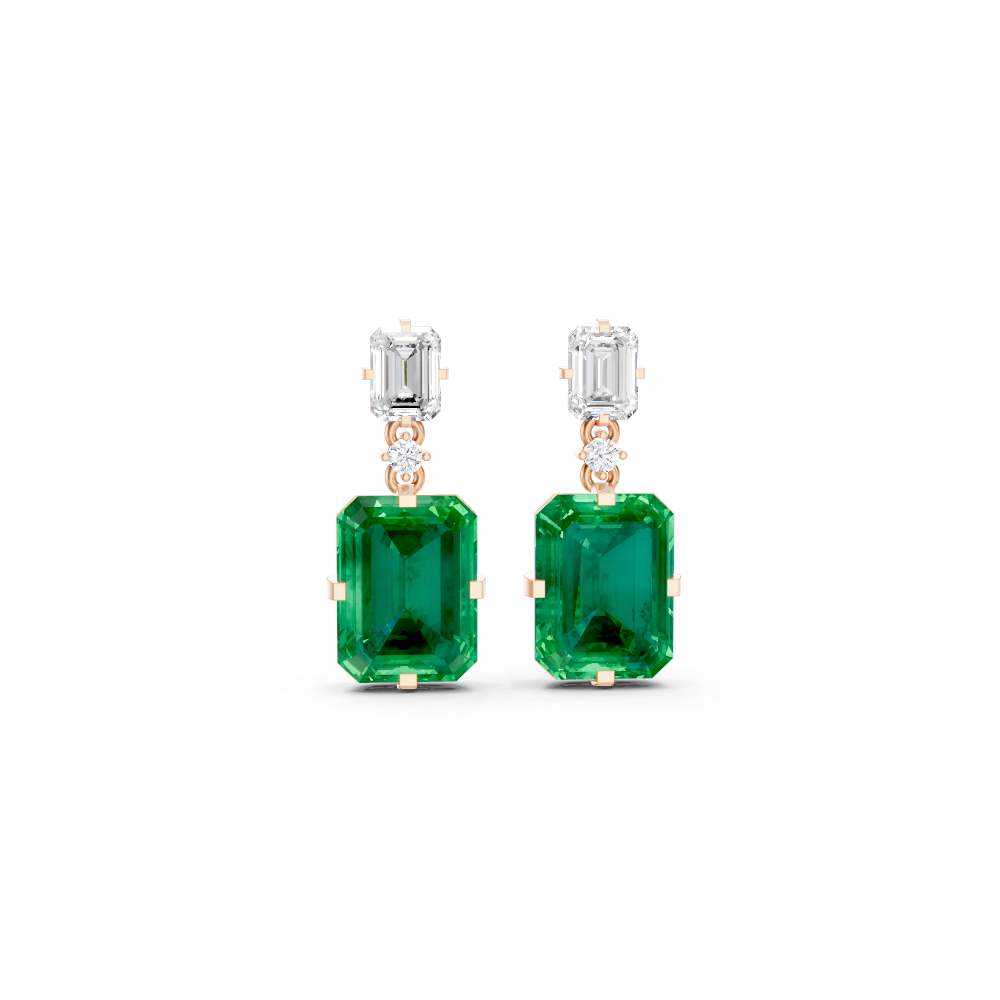 Colombian Emerald & Diamond Octagonal Drop Earrings