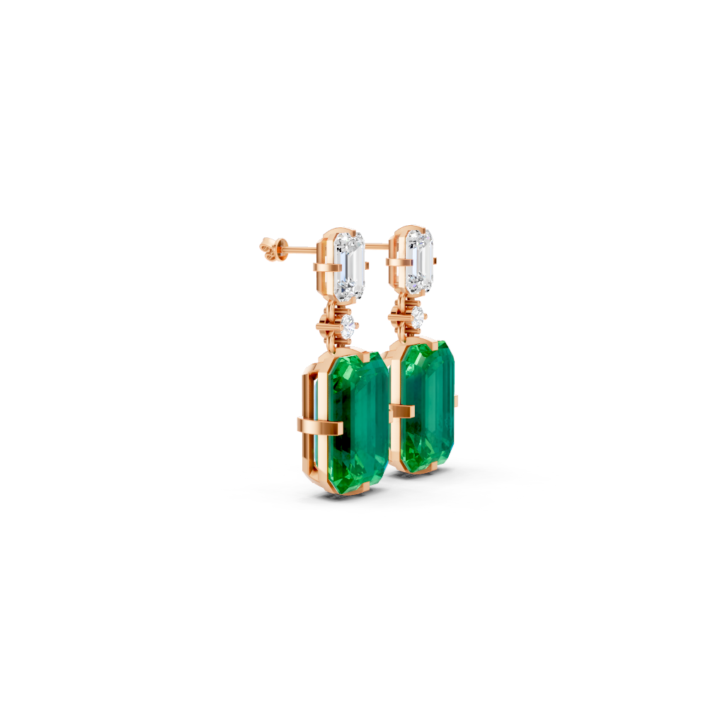 Colombian Emerald & Diamond Octagonal Drop Earrings