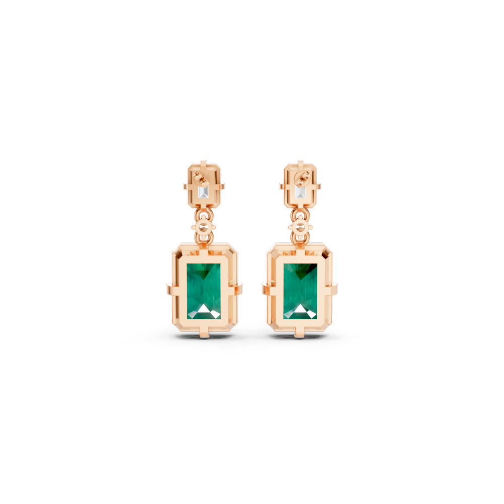 Colombian Emerald & Diamond Octagonal Drop Earrings
