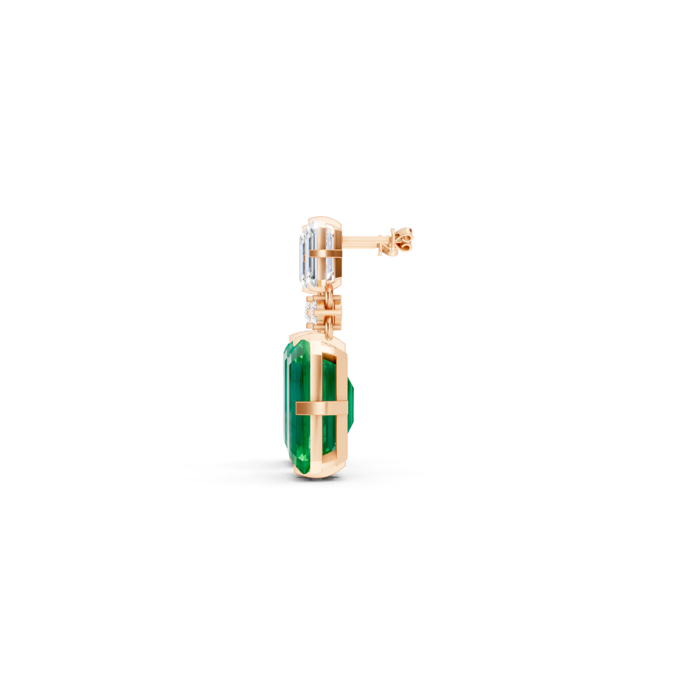 Colombian Emerald & Diamond Octagonal Drop Earrings