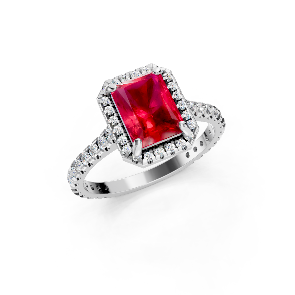 Ruby Emerald Cut Halo Ring