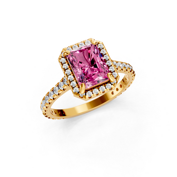 Pink Sapphire Emerald Cut Halo Ring