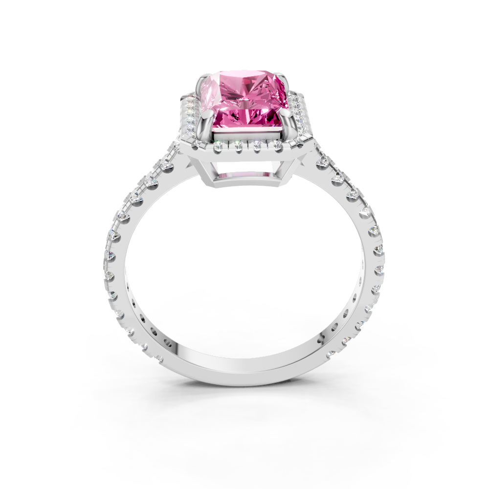 Pink Sapphire Emerald Cut Halo Ring