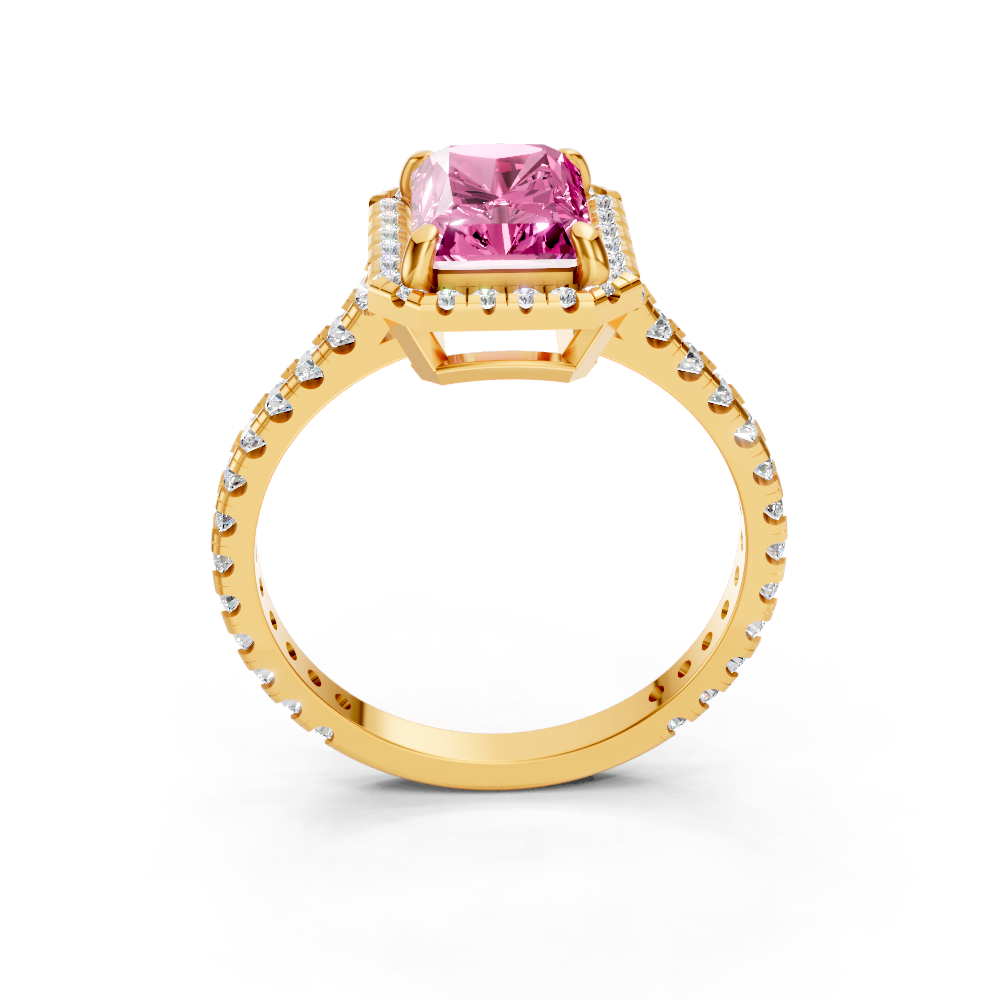 Pink Sapphire Emerald Cut Halo Ring