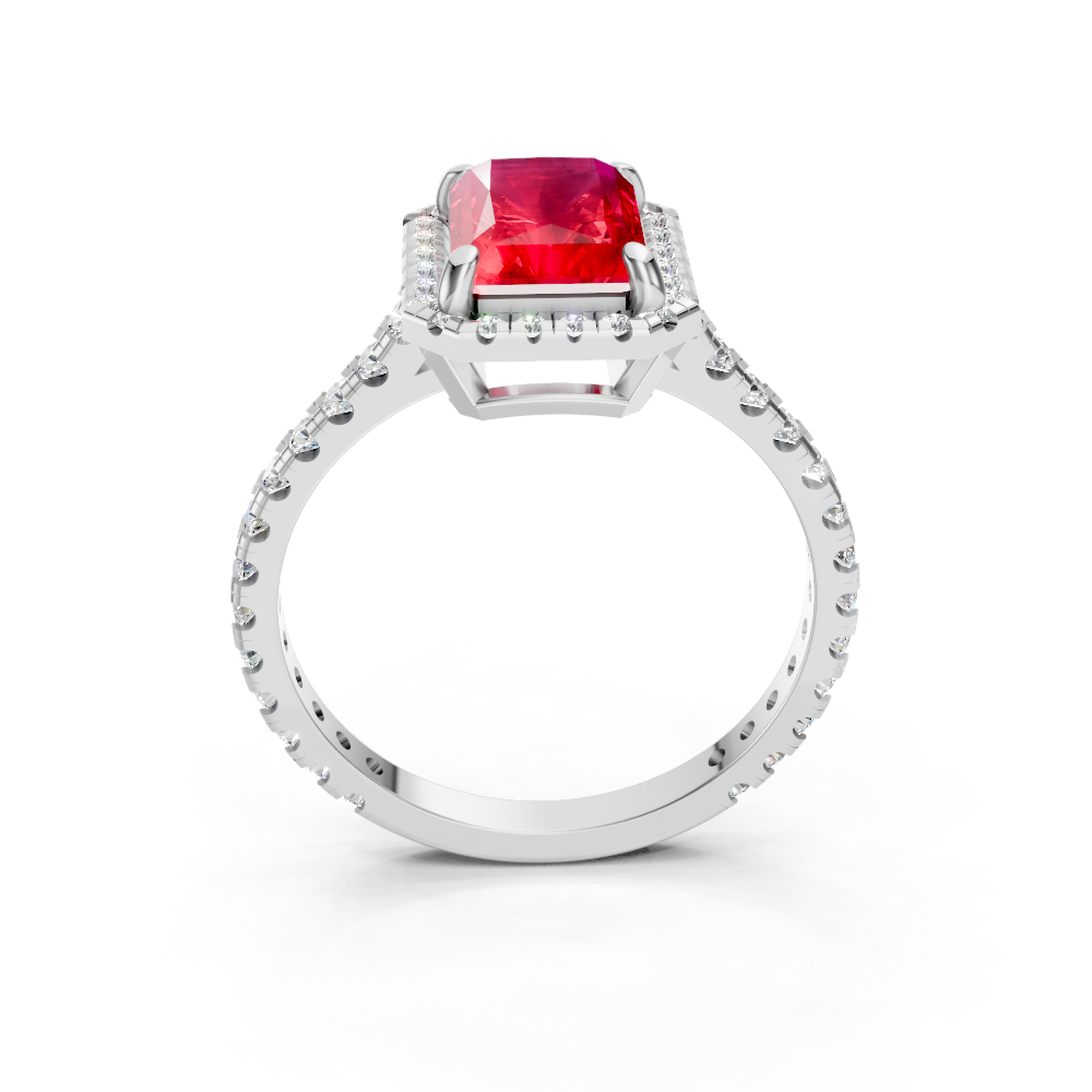 Ruby Emerald Cut Halo Ring