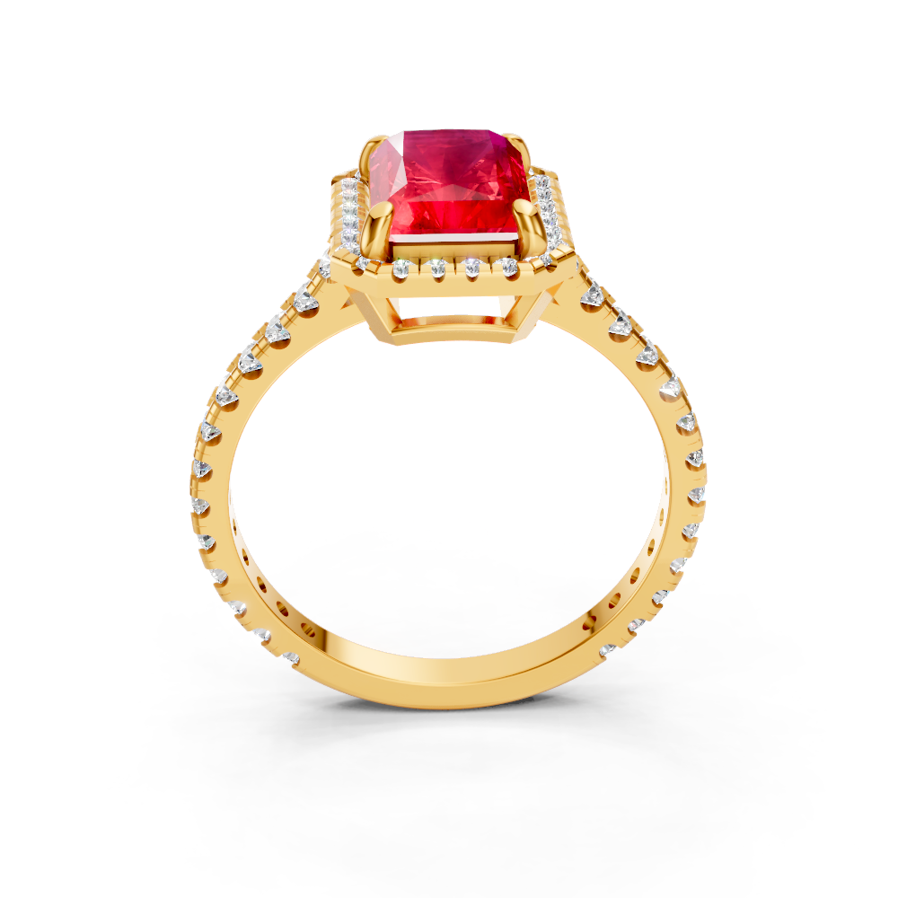 Ruby Emerald Cut Halo Ring