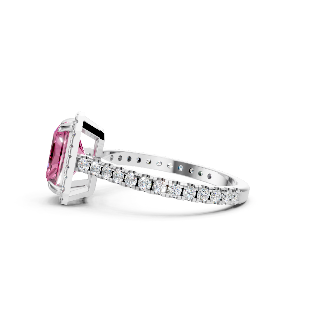 Pink Sapphire Emerald Cut Halo Ring
