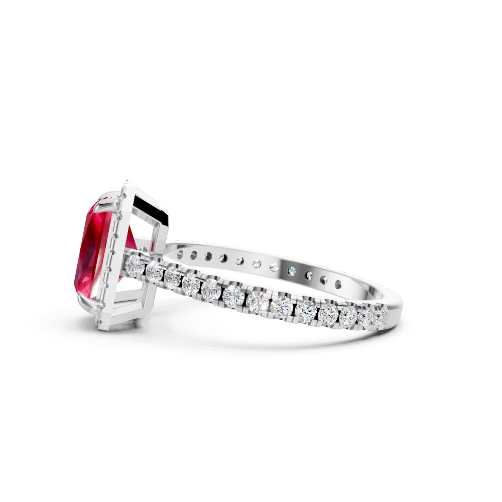 Ruby Emerald Cut Halo Ring