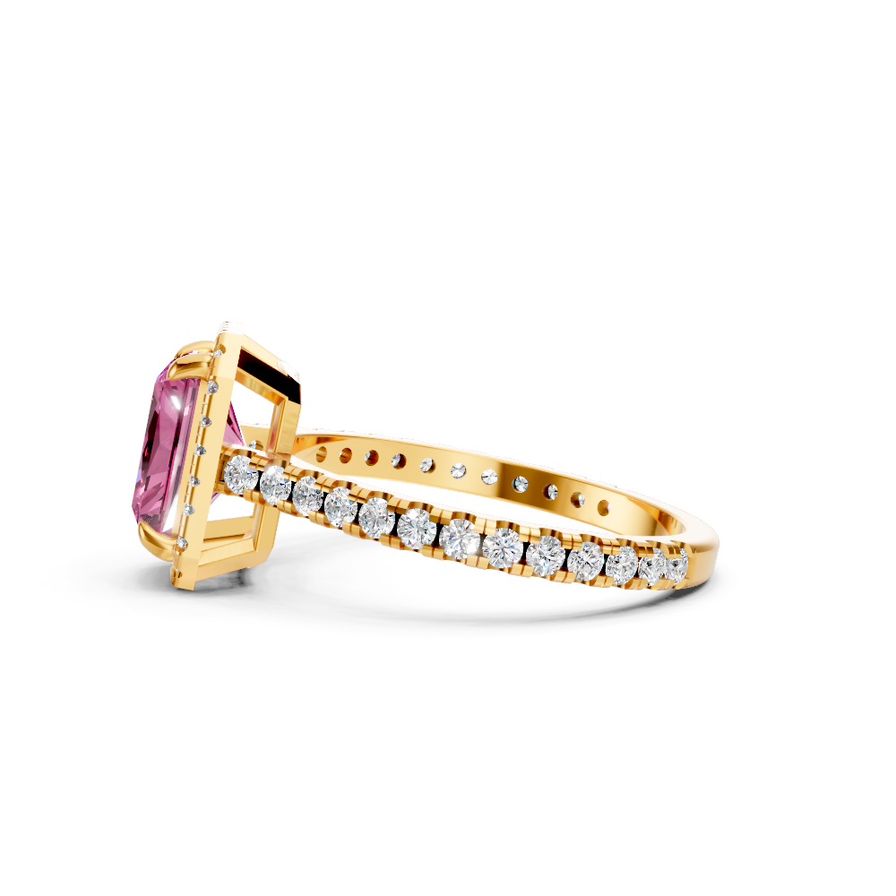 Pink Sapphire Emerald Cut Halo Ring