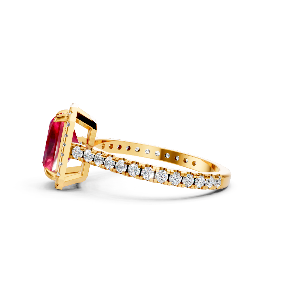 Ruby Emerald Cut Halo Ring