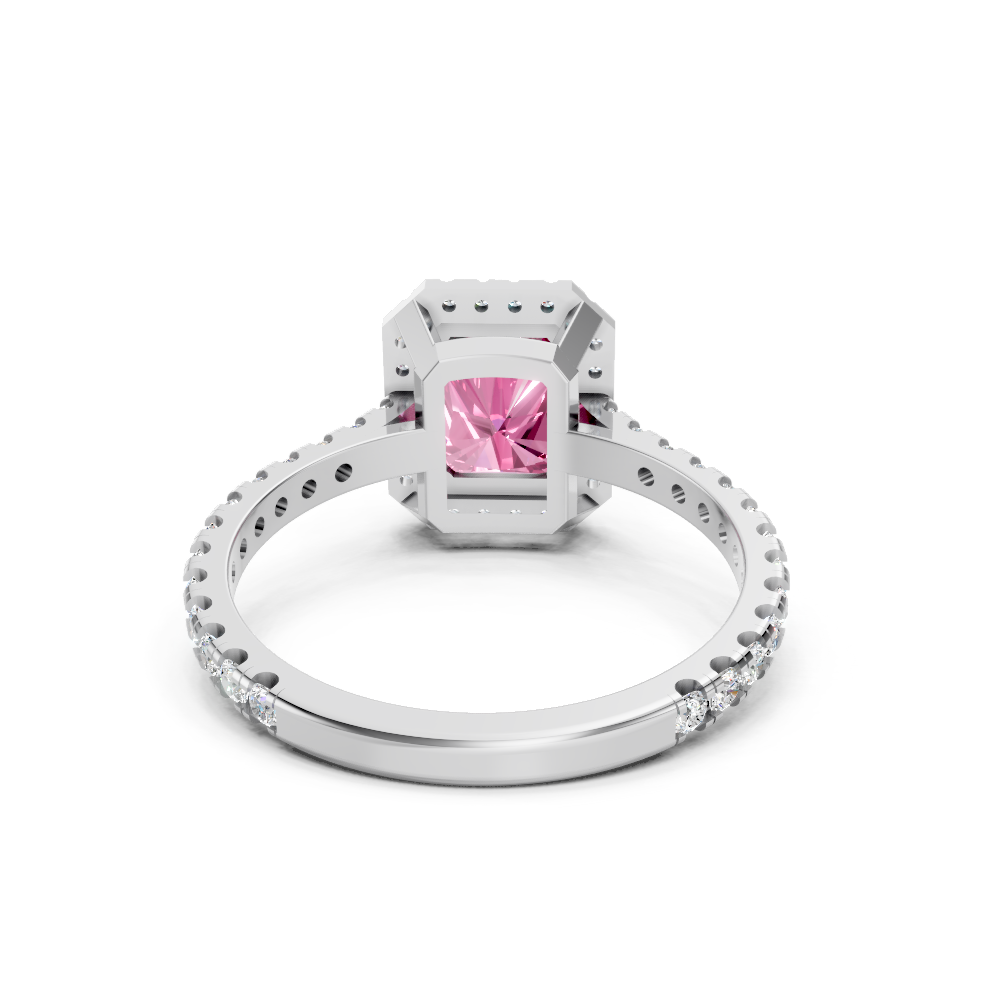 Pink Sapphire Emerald Cut Halo Ring