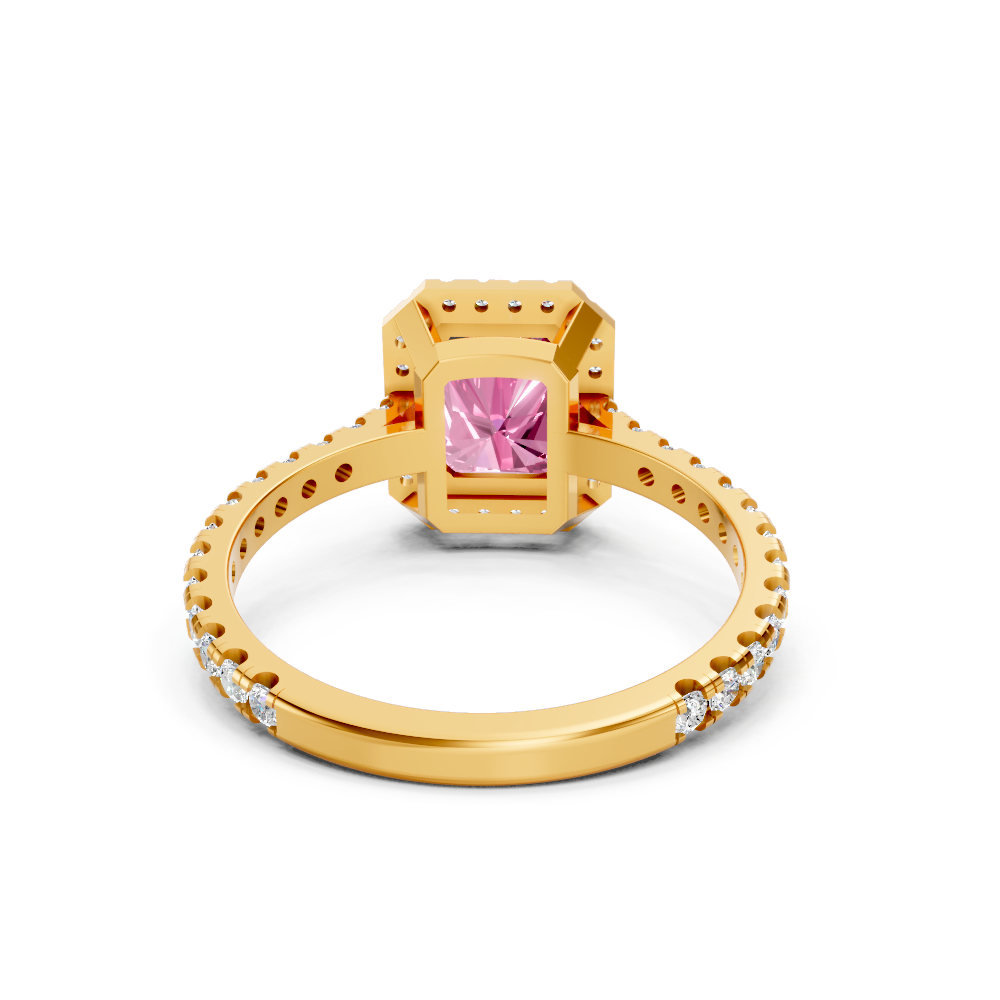 Pink Sapphire Emerald Cut Halo Ring
