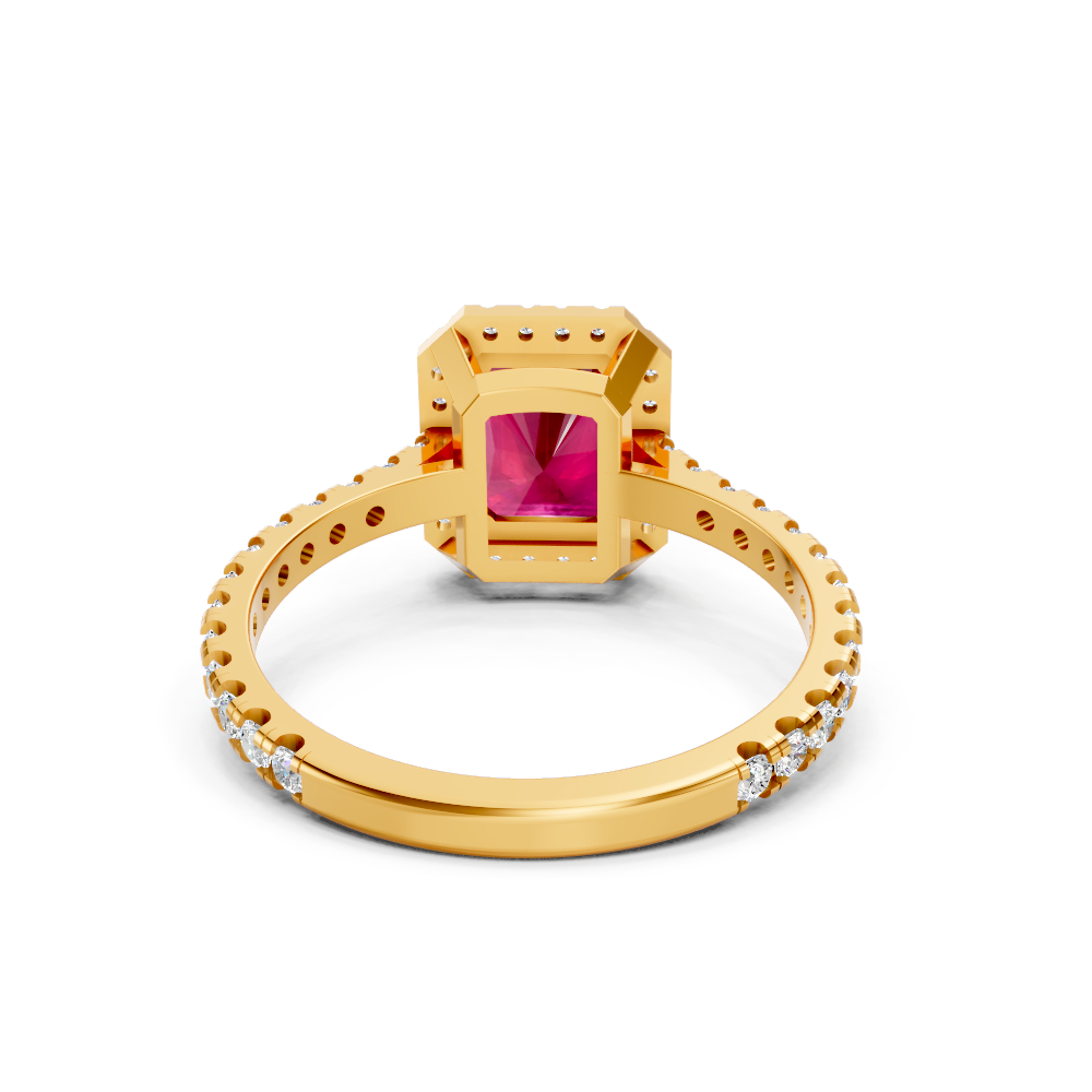 Ruby Emerald Cut Halo Ring