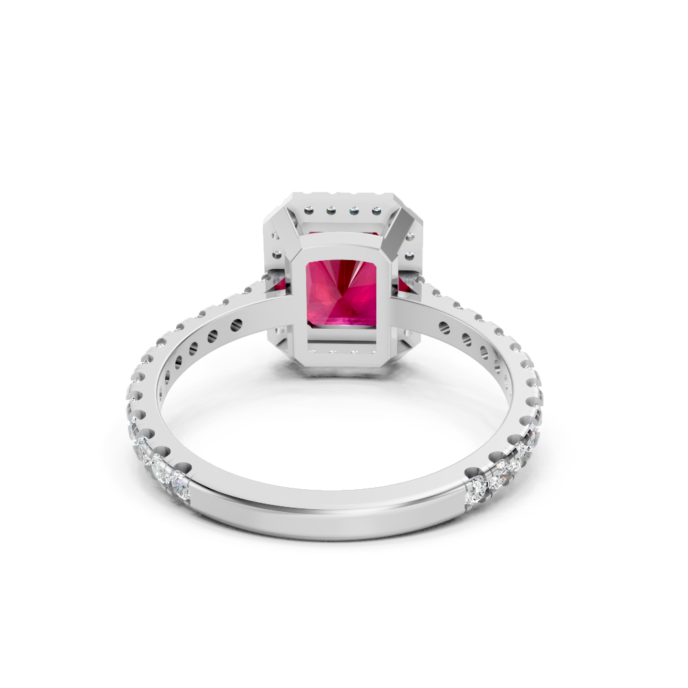 Ruby Emerald Cut Halo Ring