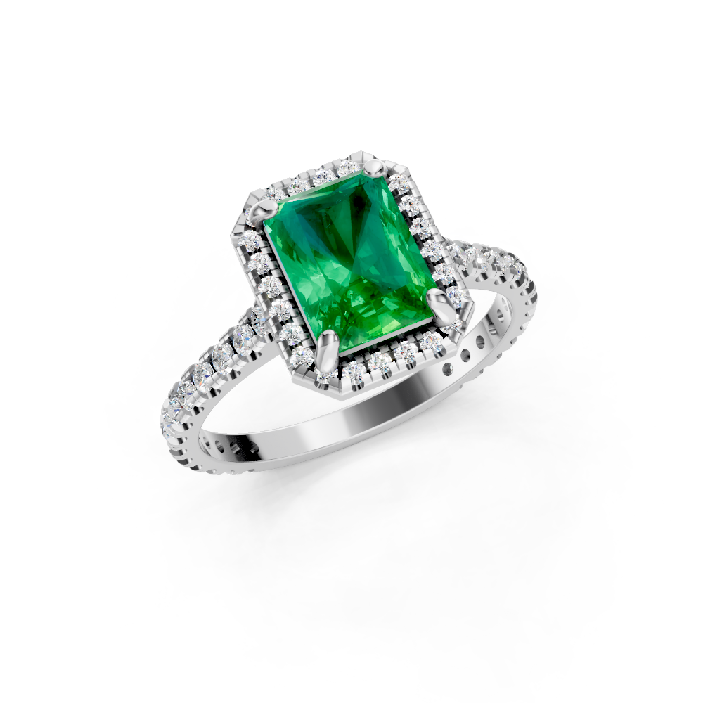 Colombian Emerald Cut Halo Ring