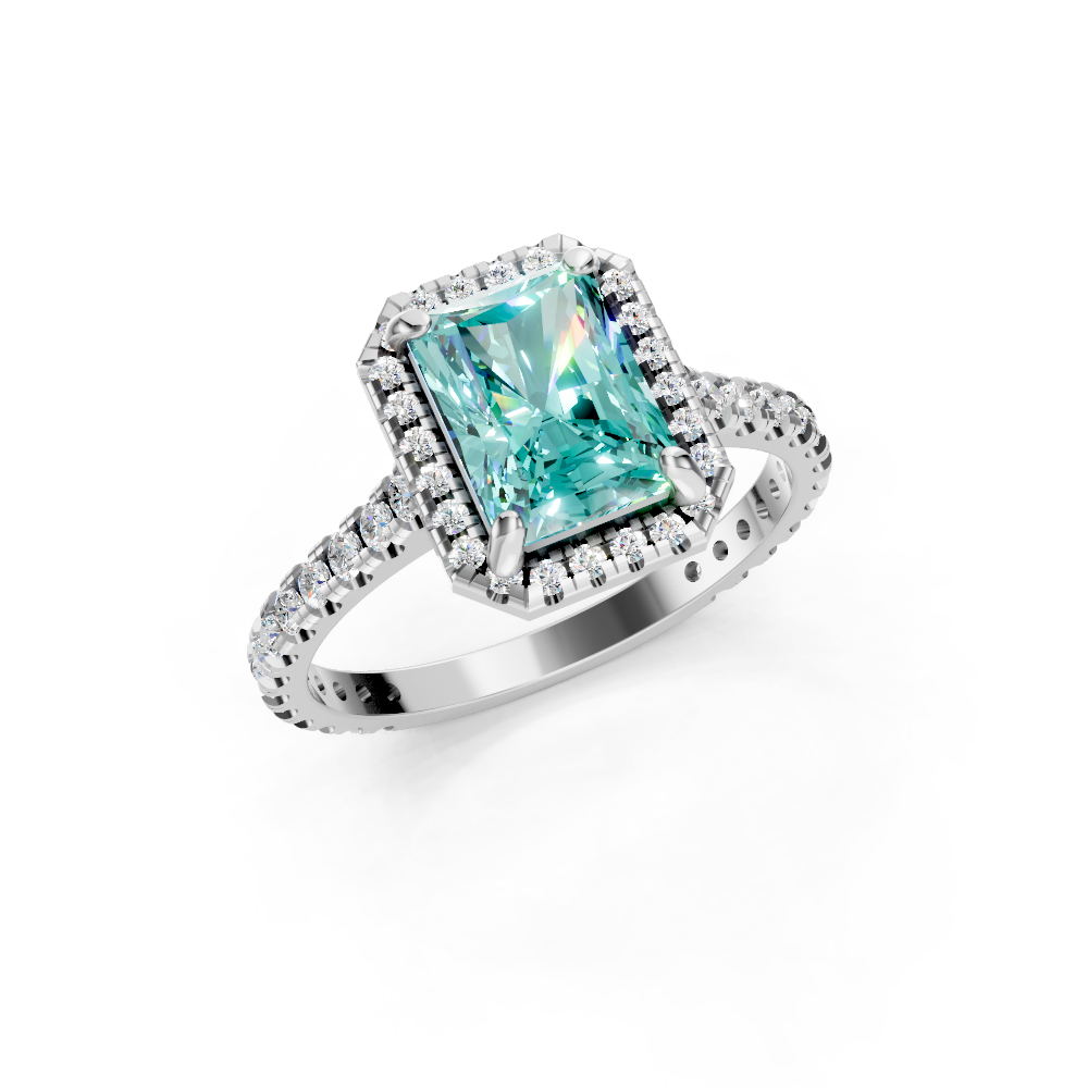 Paraiba Tourmaline Emerald Cut Halo Ring