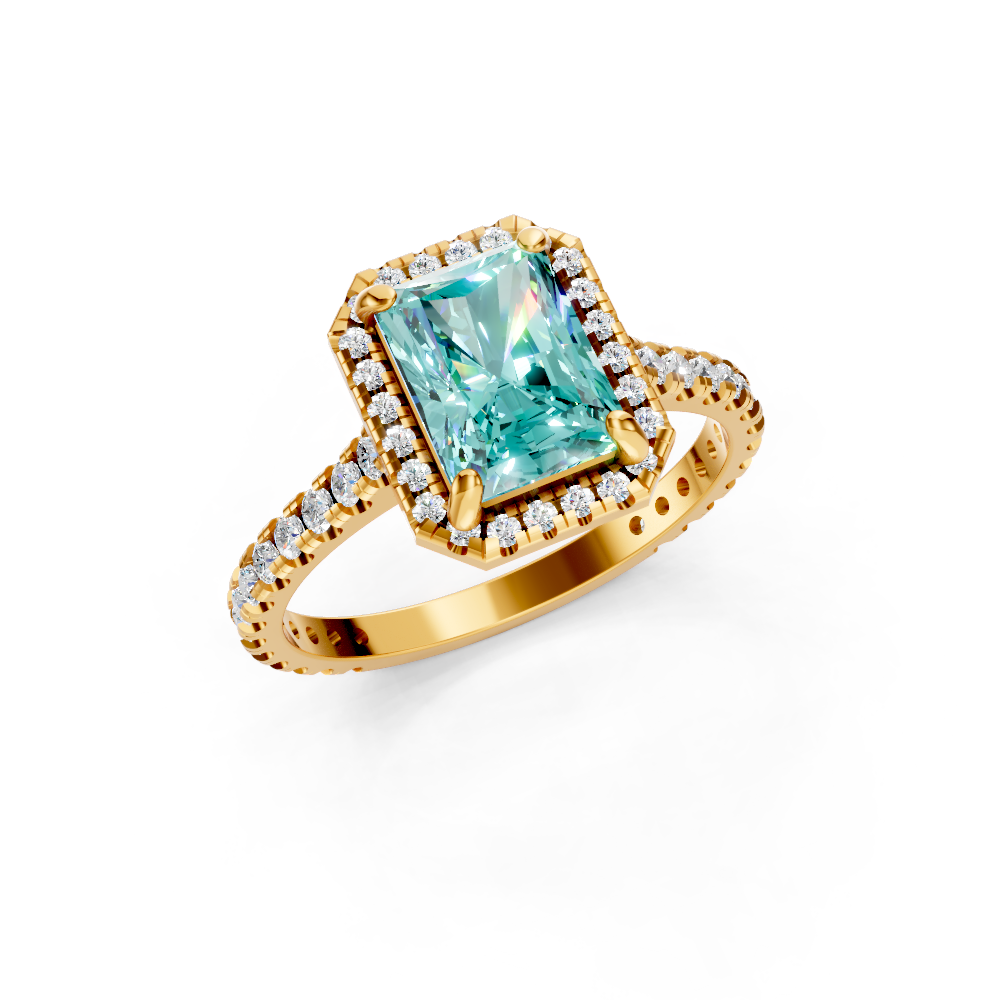 Paraiba Tourmaline Emerald Cut Halo Ring