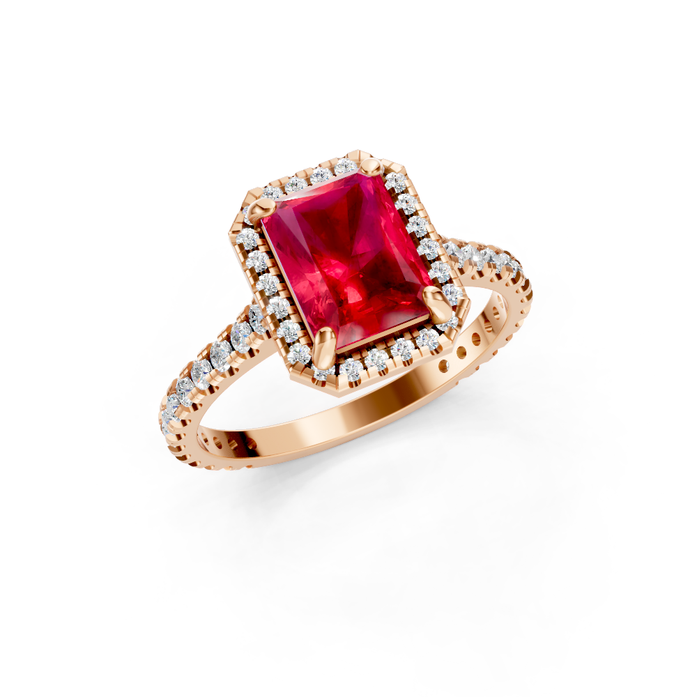 Ruby Emerald Cut Halo Ring