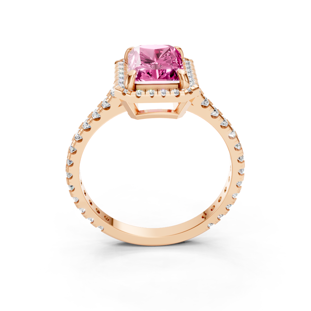 Pink Sapphire Emerald Cut Halo Ring