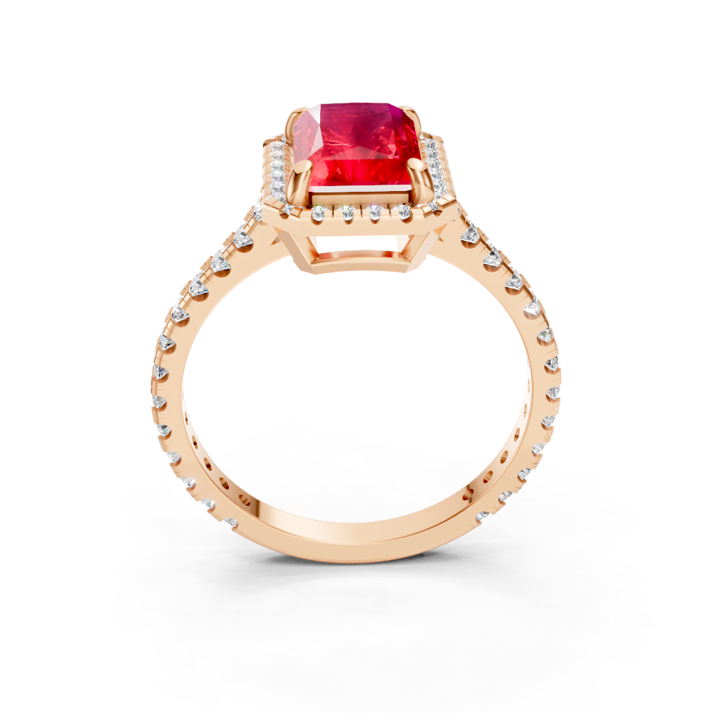 Ruby Emerald Cut Halo Ring