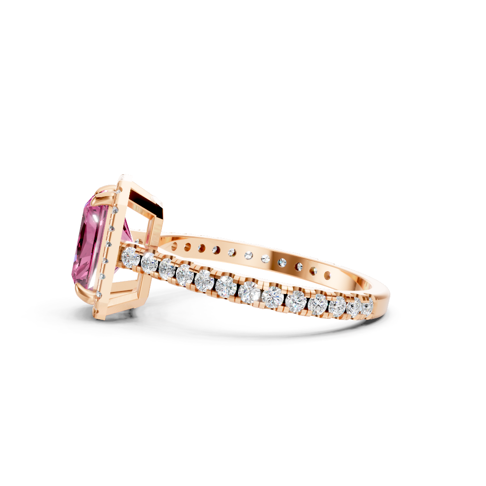 Pink Sapphire Emerald Cut Halo Ring
