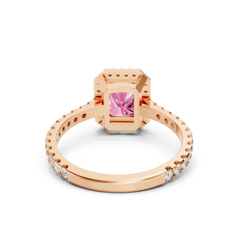 Pink Sapphire Emerald Cut Halo Ring