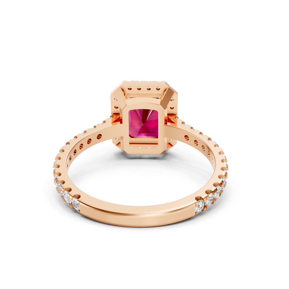 Ruby Emerald Cut Halo Ring