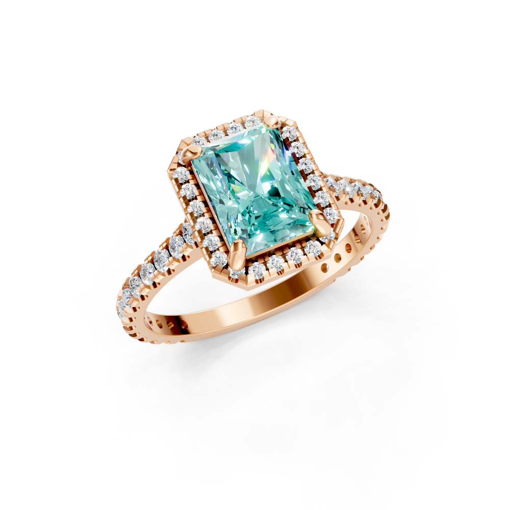 Paraiba Tourmaline Emerald Cut Halo Ring