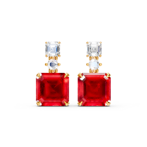 Ruby & Diamond Three-Stone Drop Earrings