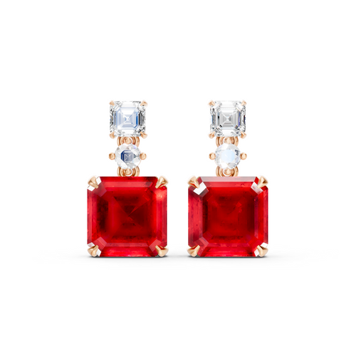 Ruby & Diamond Three-Stone Drop Earrings