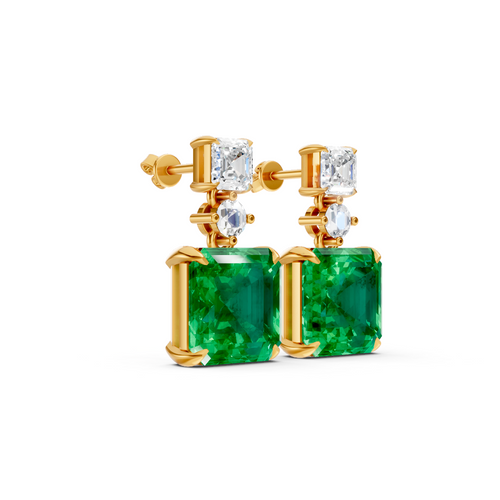 Colombian Emerald & Diamond Three-Stone Drop Earrings