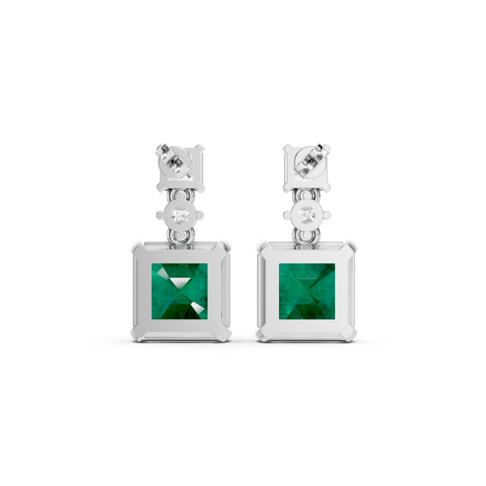 Colombian Emerald & Diamond Three-Stone Drop Earrings