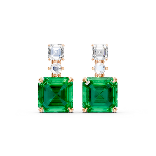 Colombian Emerald & Diamond Three-Stone Drop Earrings