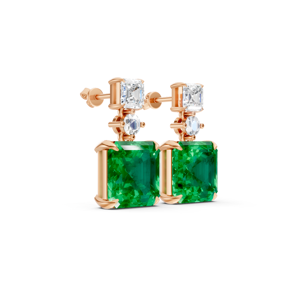 Colombian Emerald & Diamond Three-Stone Drop Earrings