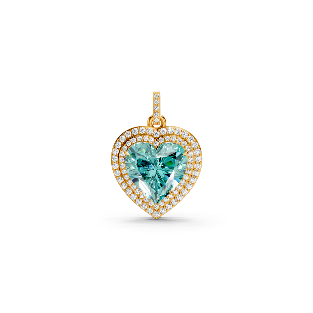 Paraiba Tourmaline Heart Double Halo Pendant