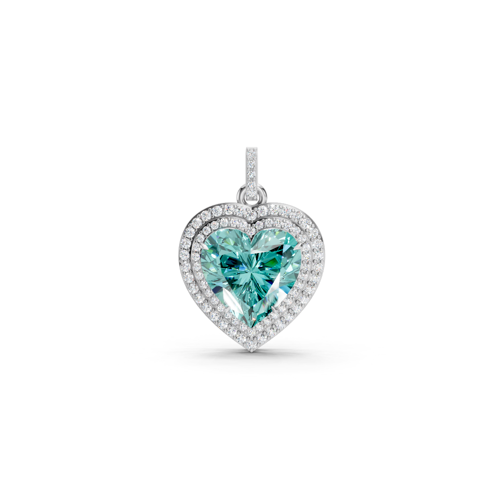Paraiba Tourmaline Heart Double Halo Pendant