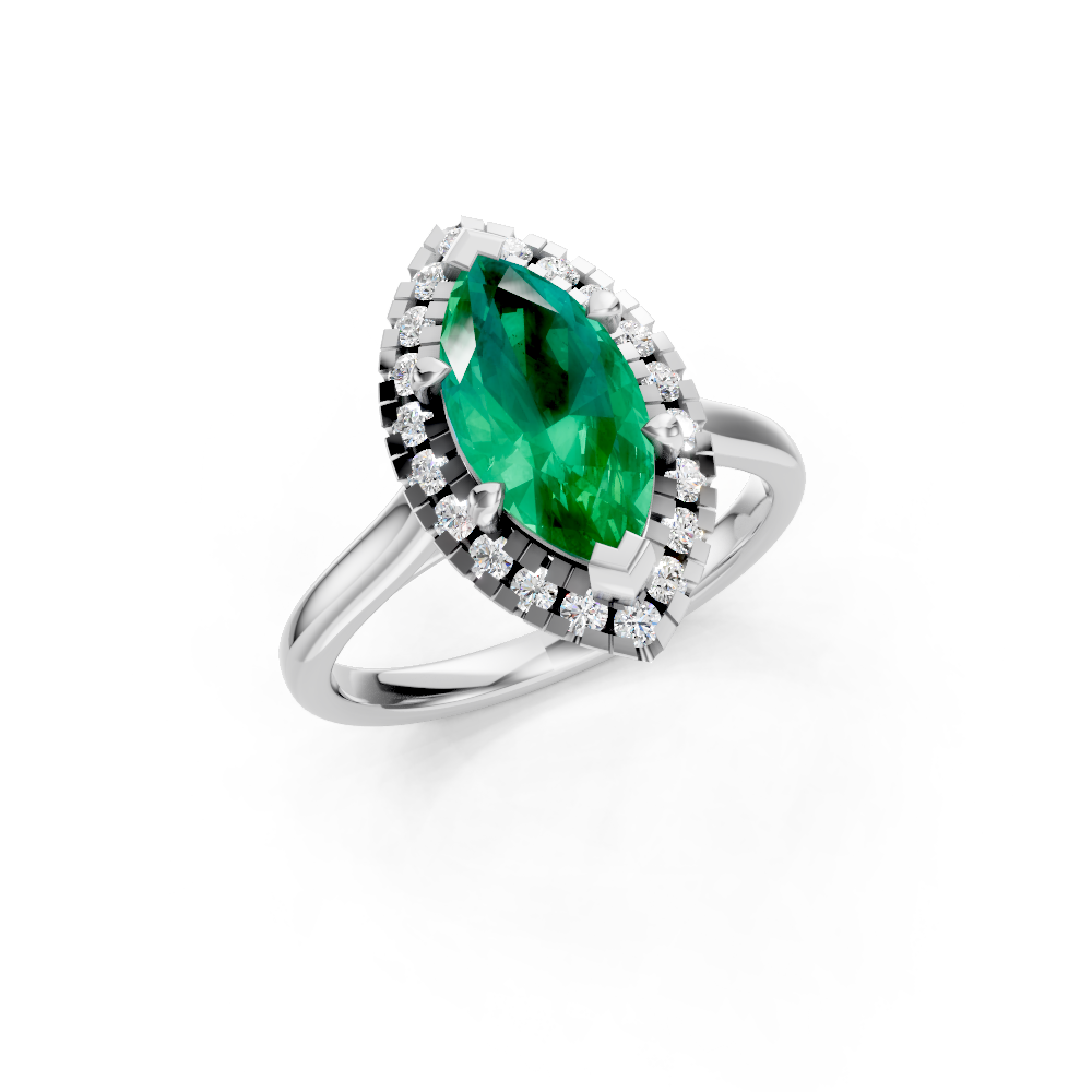 Colombian Emerald Marquise Halo Ring
