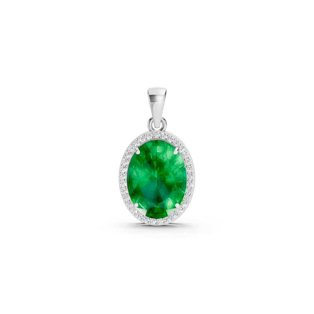 Colombian Emerald Oval Halo Pendant