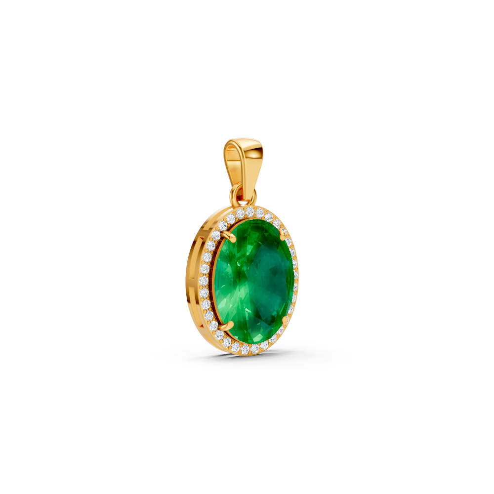 Colombian Emerald Oval Halo Pendant