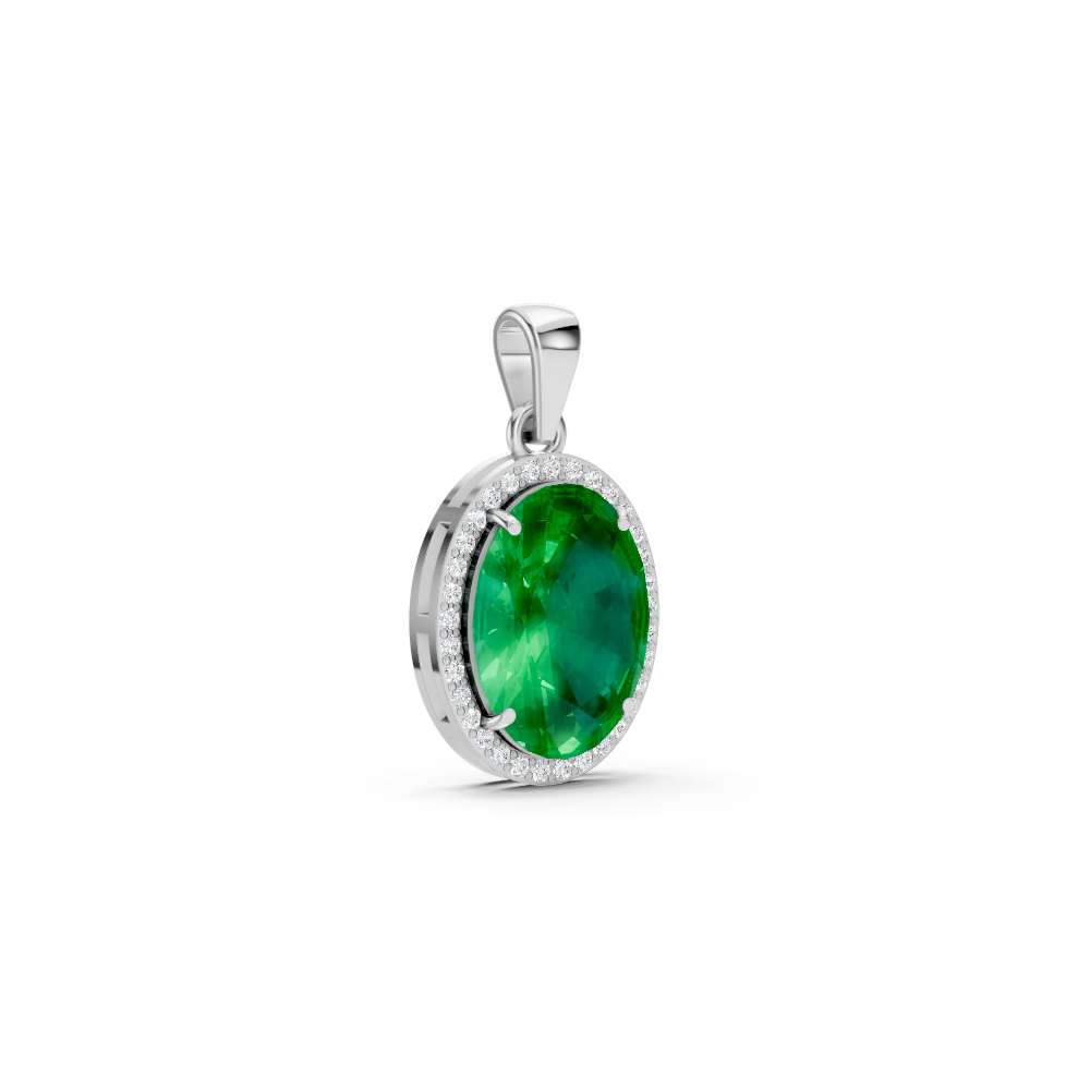 Colombian Emerald Oval Halo Pendant