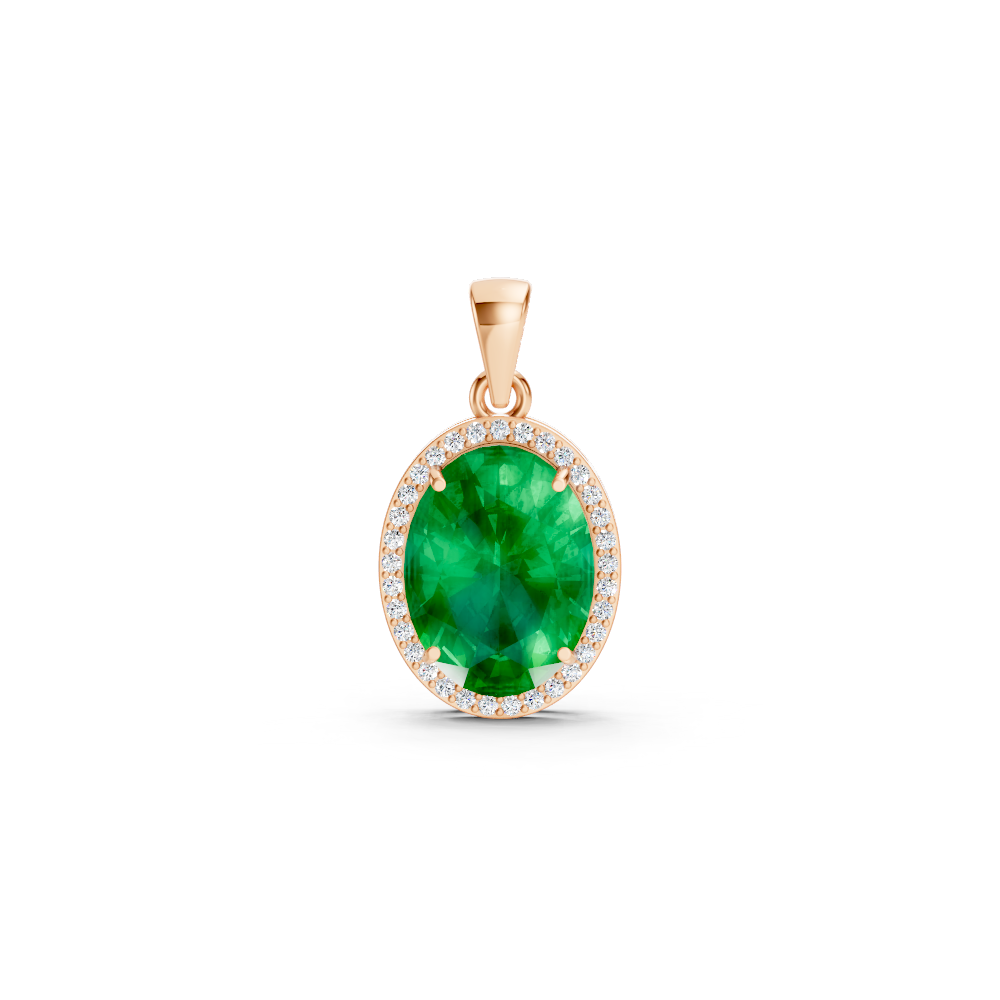 Colombian Emerald Oval Halo Pendant