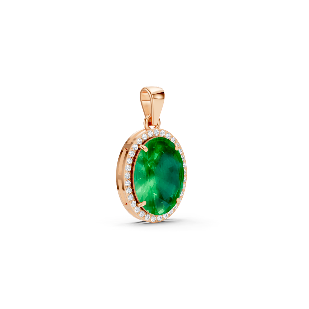 Colombian Emerald Oval Halo Pendant
