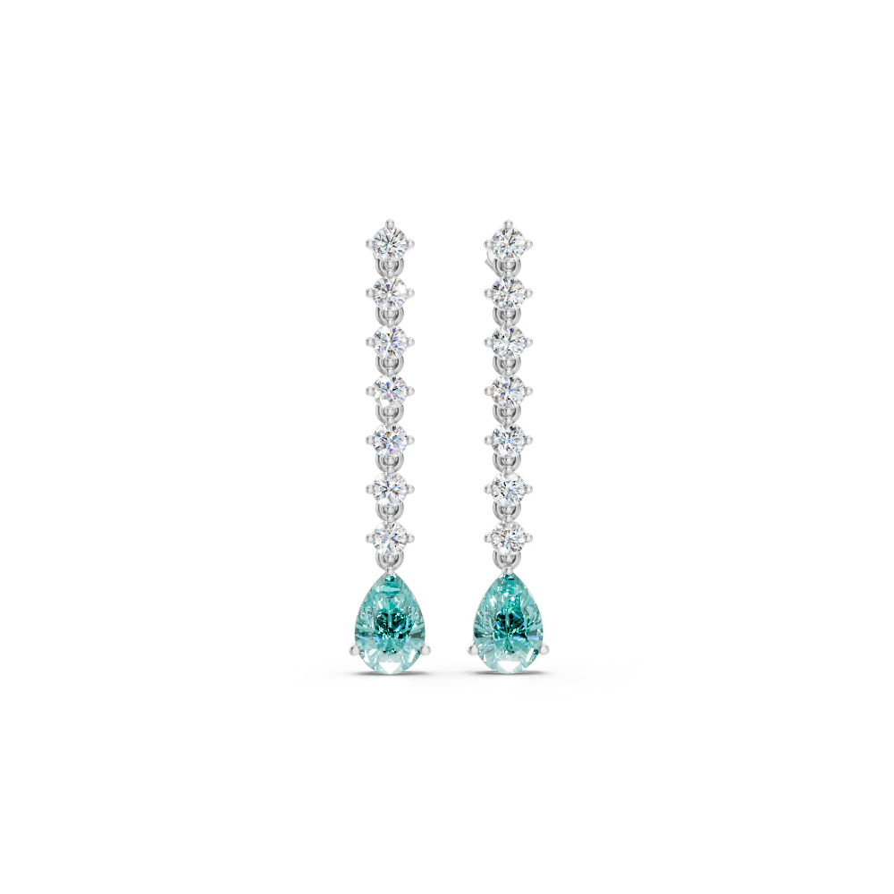 Paraiba Tourmaline  Pear Drop Earrings with Diamond Tennis Chain
