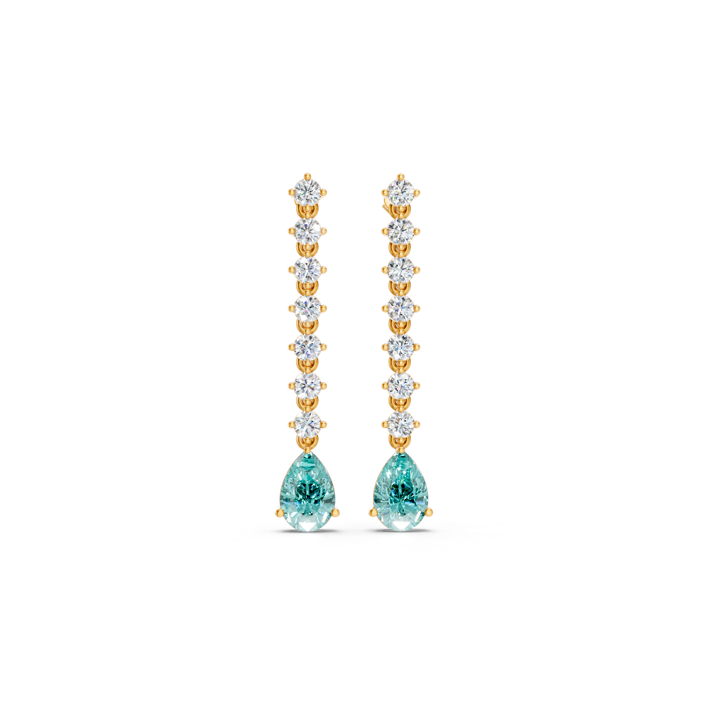 Paraiba Tourmaline  Pear Drop Earrings with Diamond Tennis Chain