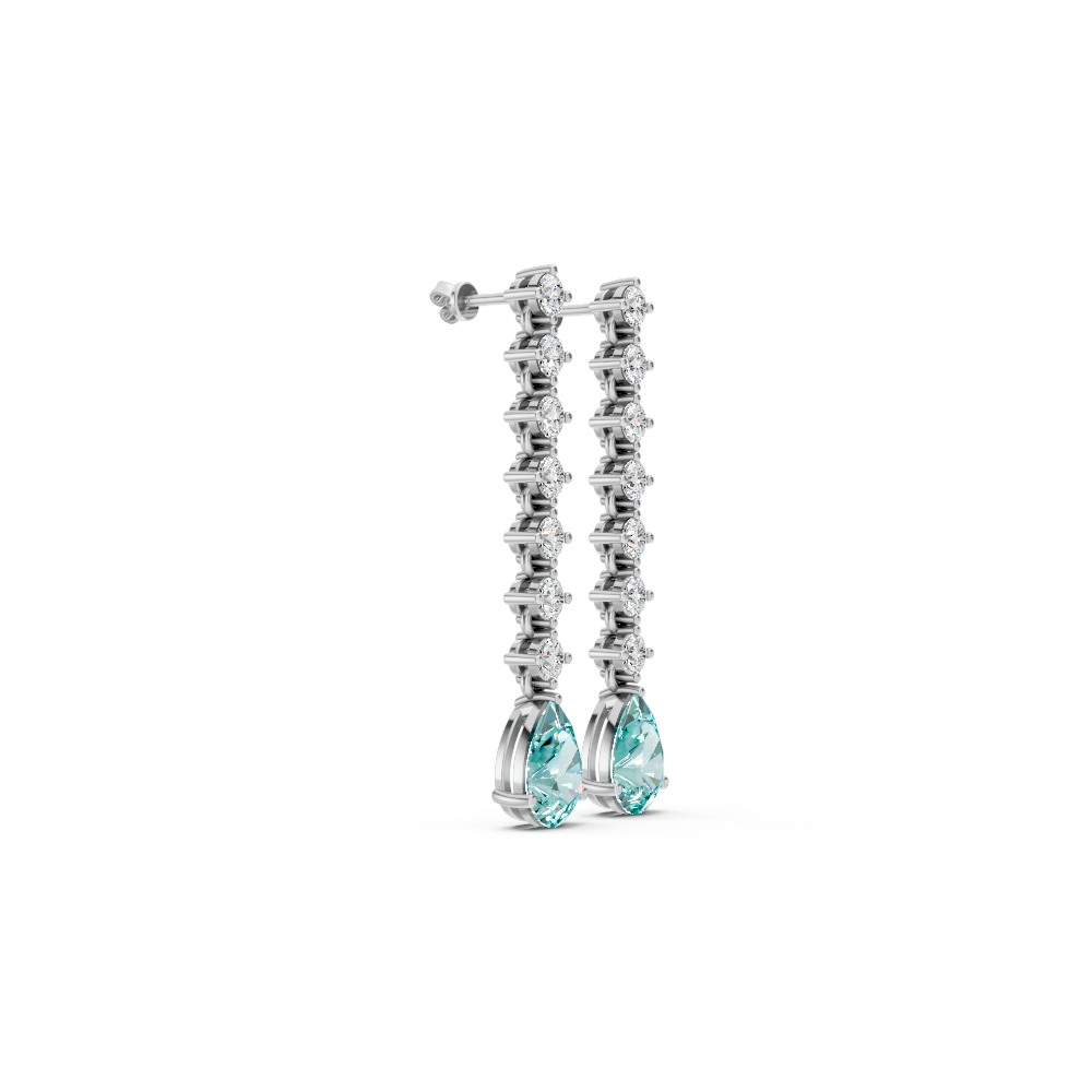 Paraiba Tourmaline  Pear Drop Earrings with Diamond Tennis Chain